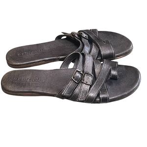 Bed|Stu Hilda graphite leather slide sandals Made in Mexico